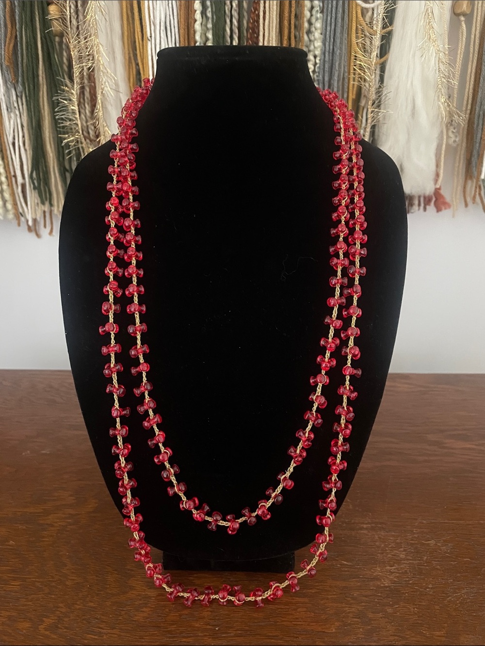 Handcrafted Red Beaded Layered Necklace - Women's Jewelry